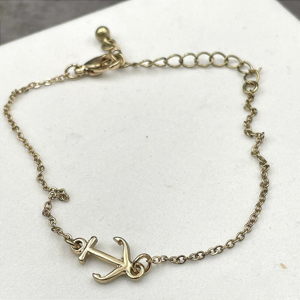 Vintage Contemporary Gold-Tone Round Chain Adjustable Nautical Anchor Bracelet